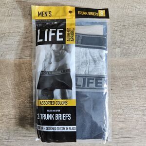 LIFE Men's Autentic Apparel 2 Trunk Briefs 100% Cotton Small (28-30) Black/ Gray